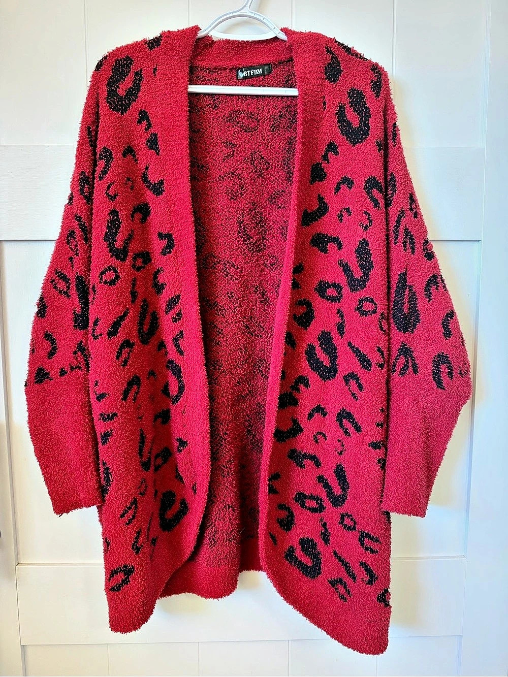 BTFBM Women Long Sleeve Open Front Leopard Knit Casual Outerwear Cardigan Long